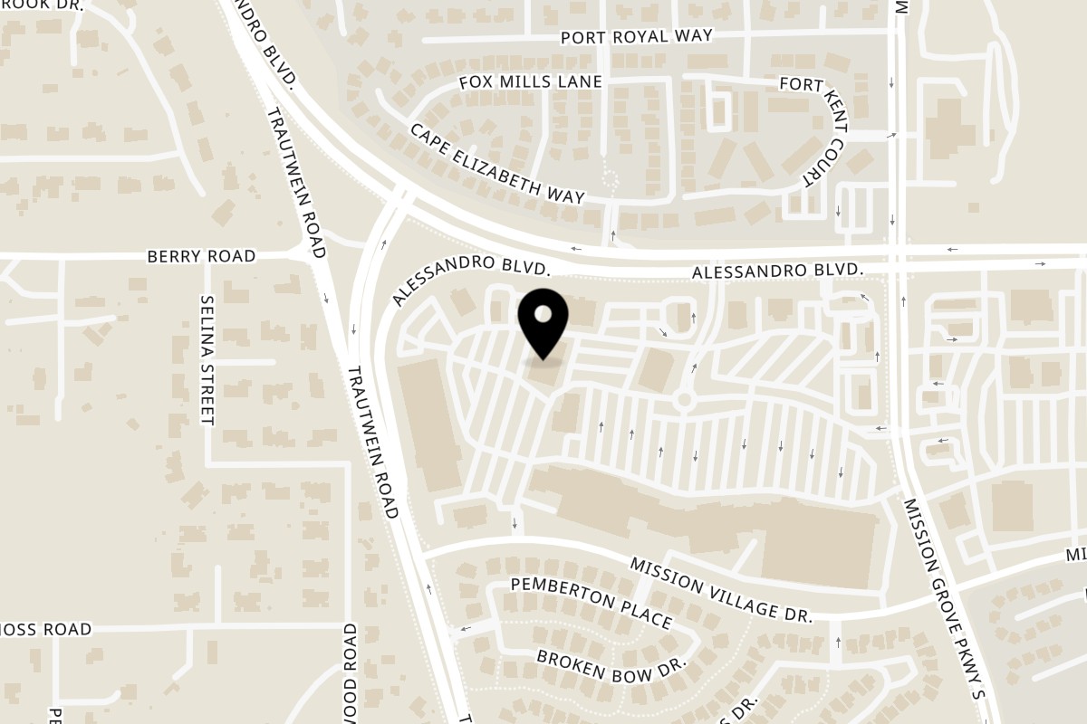 Map showing the location of Romano's Chicago Pizzeria on 285 Alessandro Blvd in Riverside